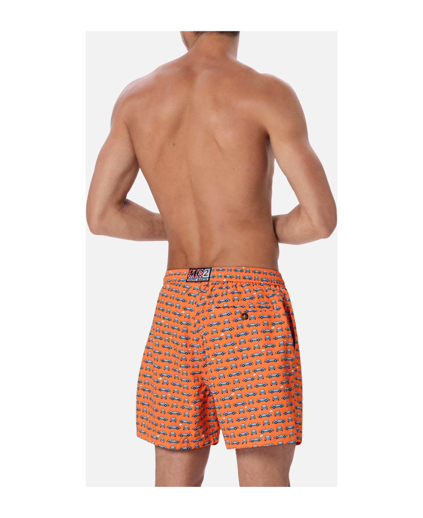 MC2 Saint Barth Man Lightweight Fabric Swim-shorts Lighting Micro Fantasy With Cars Print - FLUO