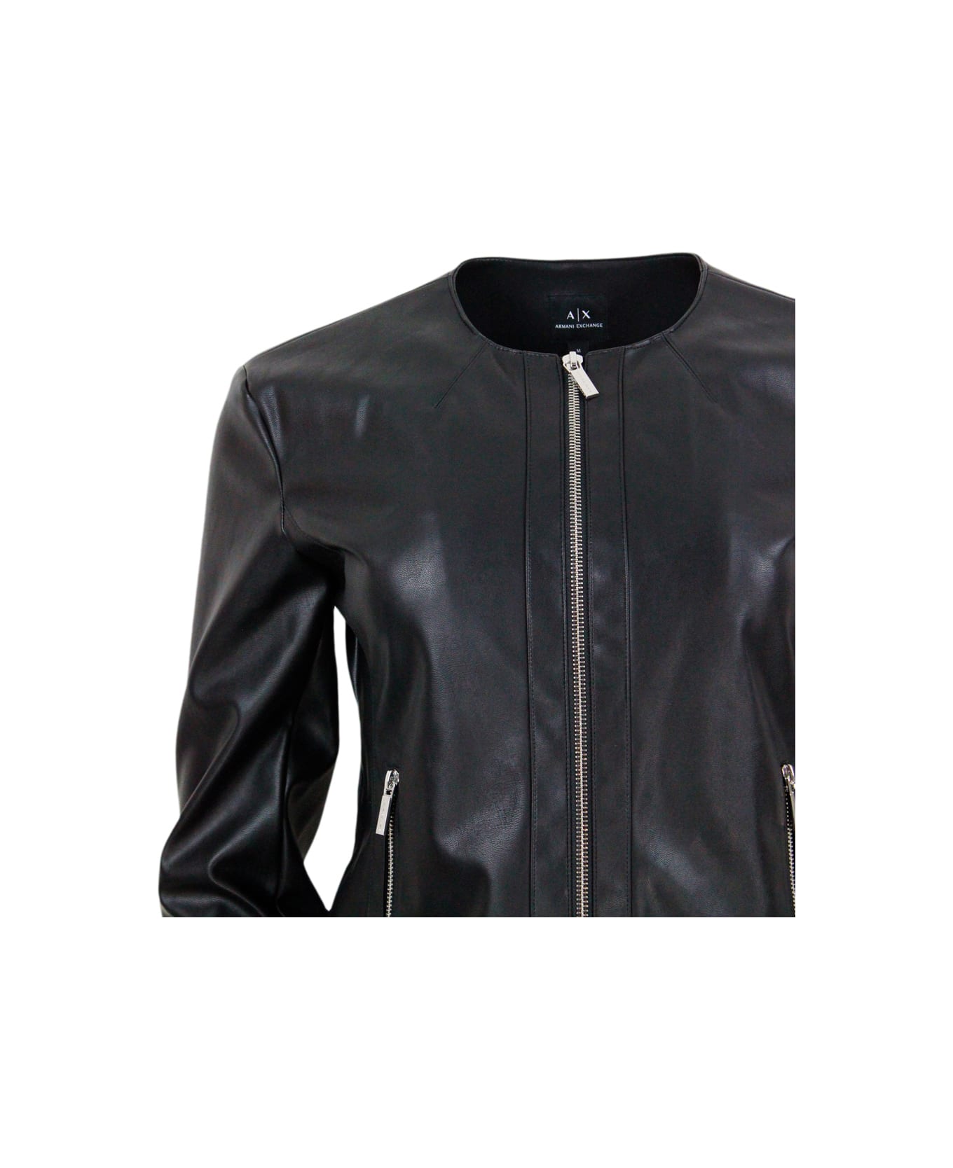 Armani Collezioni Slim-fit Eco-leather Jacket With Zip Closure And Side Pockets - Black レザージャケット