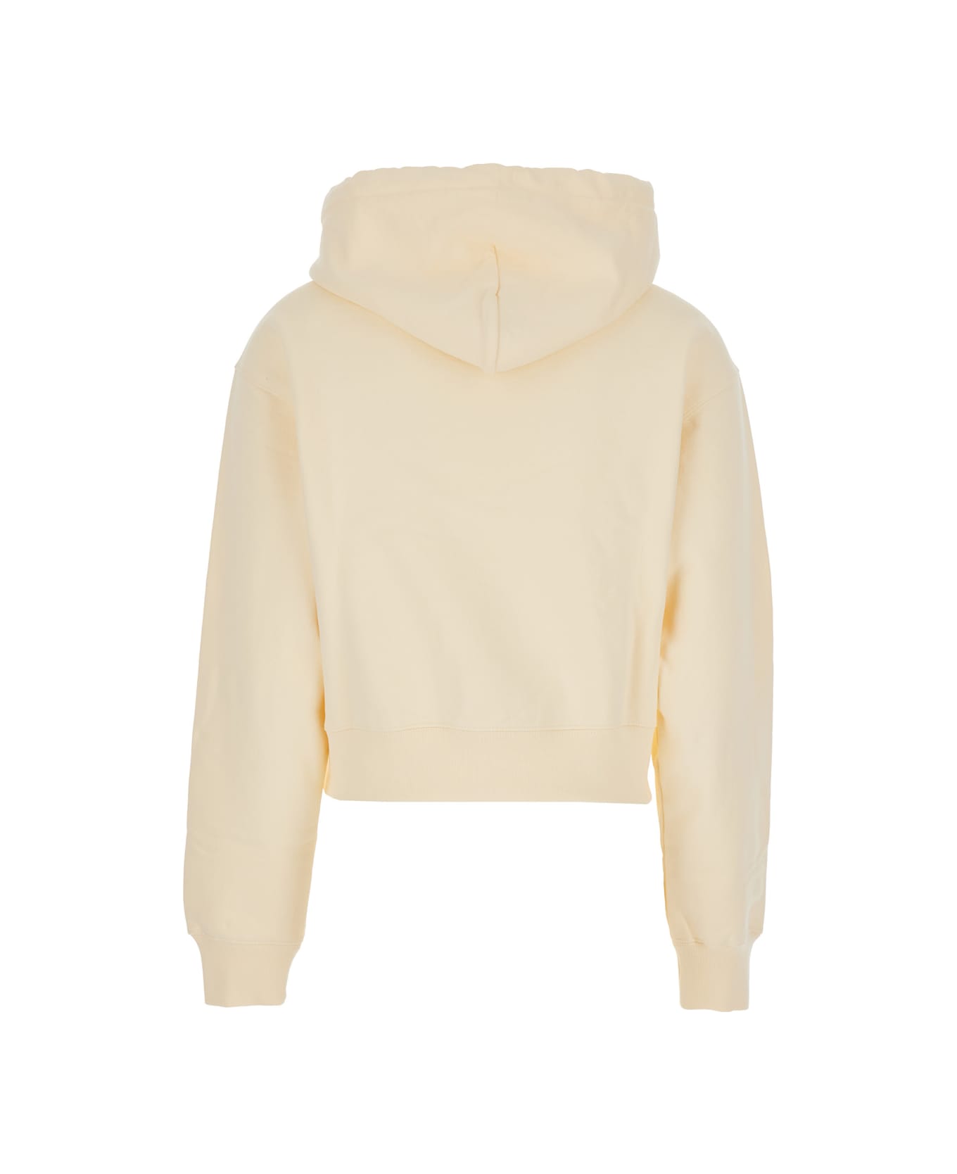 Jacquemus 'le Hoodie Gros Grain' Beige Cropped Hoodie With Drawstring Hood And Logo Patch On The Front In Cotton Woman - Beige