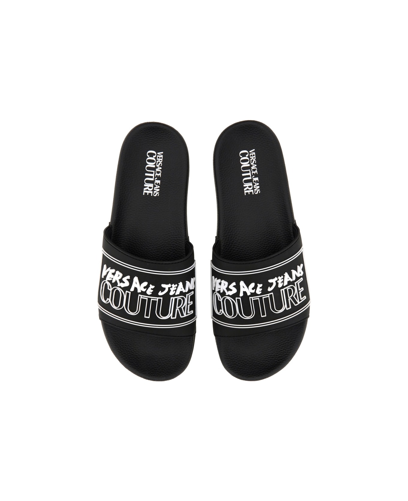 Versace Jeans Couture Slide Sandal With Logo - Black