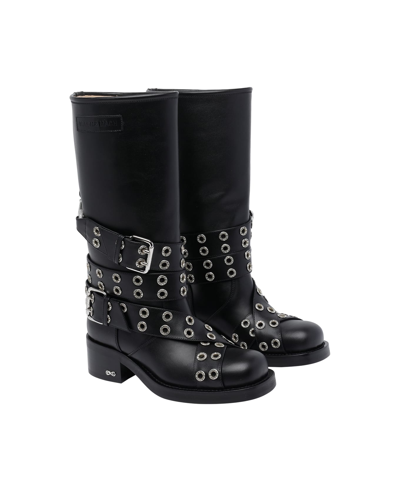 Mach 
Mach Buckle Belt Vintage Leather Combat Boots - Black