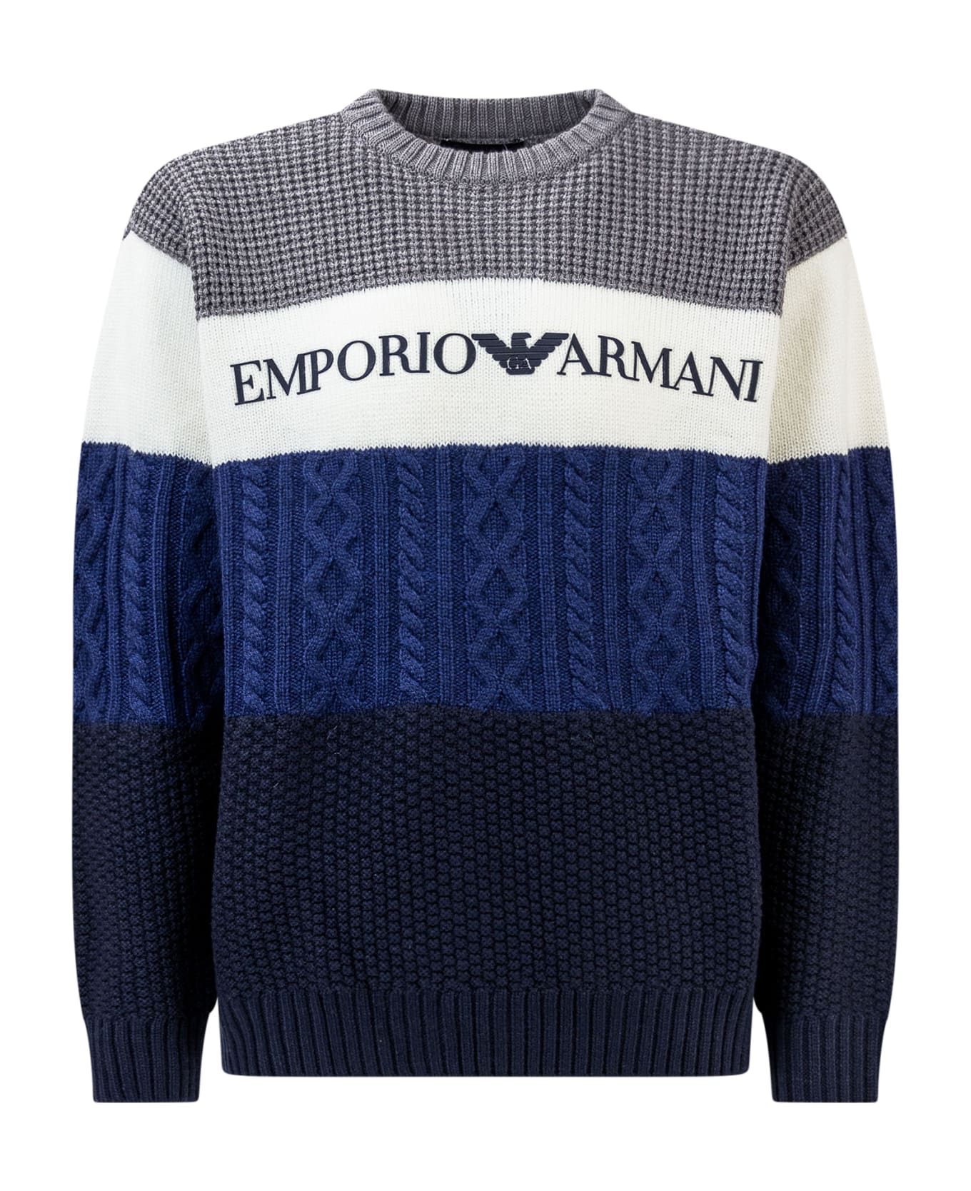 Emporio Armani Pullover With Logo - STRIPES GREY MELANGE