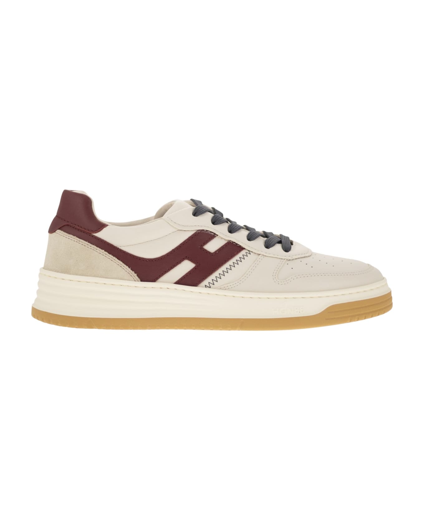 Hogan H630 - Leather Lace-up Trainers - Ivory/bordeaux