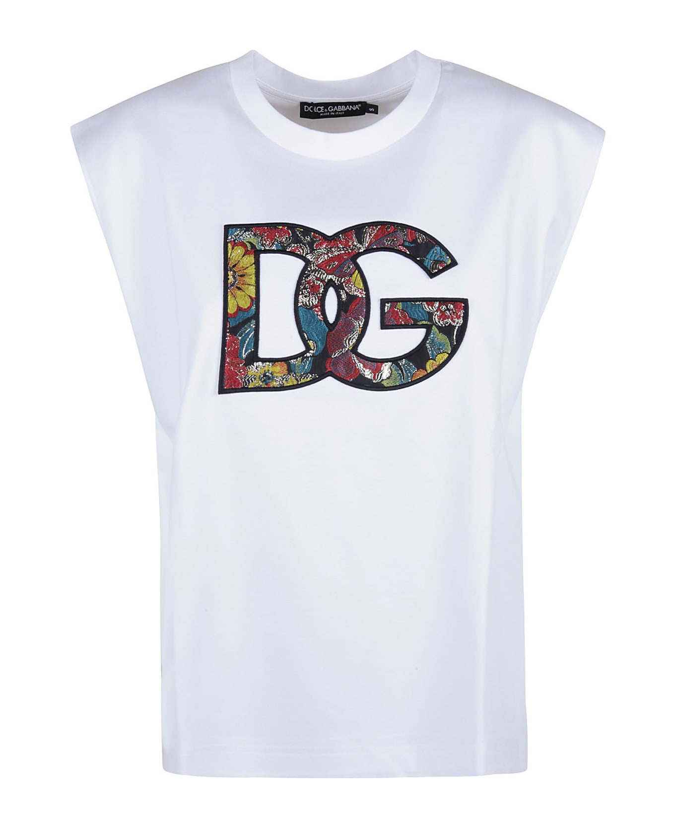 Dolce & Gabbana Floral Logo Patched Sleeveless T-shirt - White