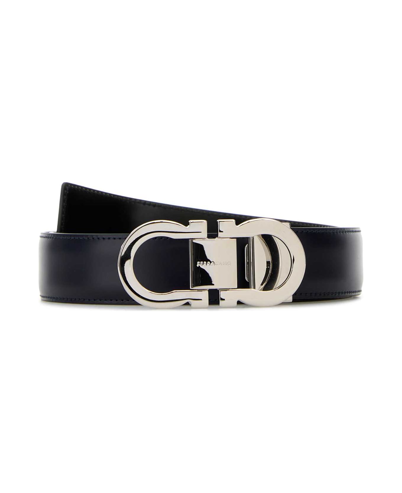 Ferragamo Midnight Blue Leather Reversible Belt - MIDNIGHTNERO