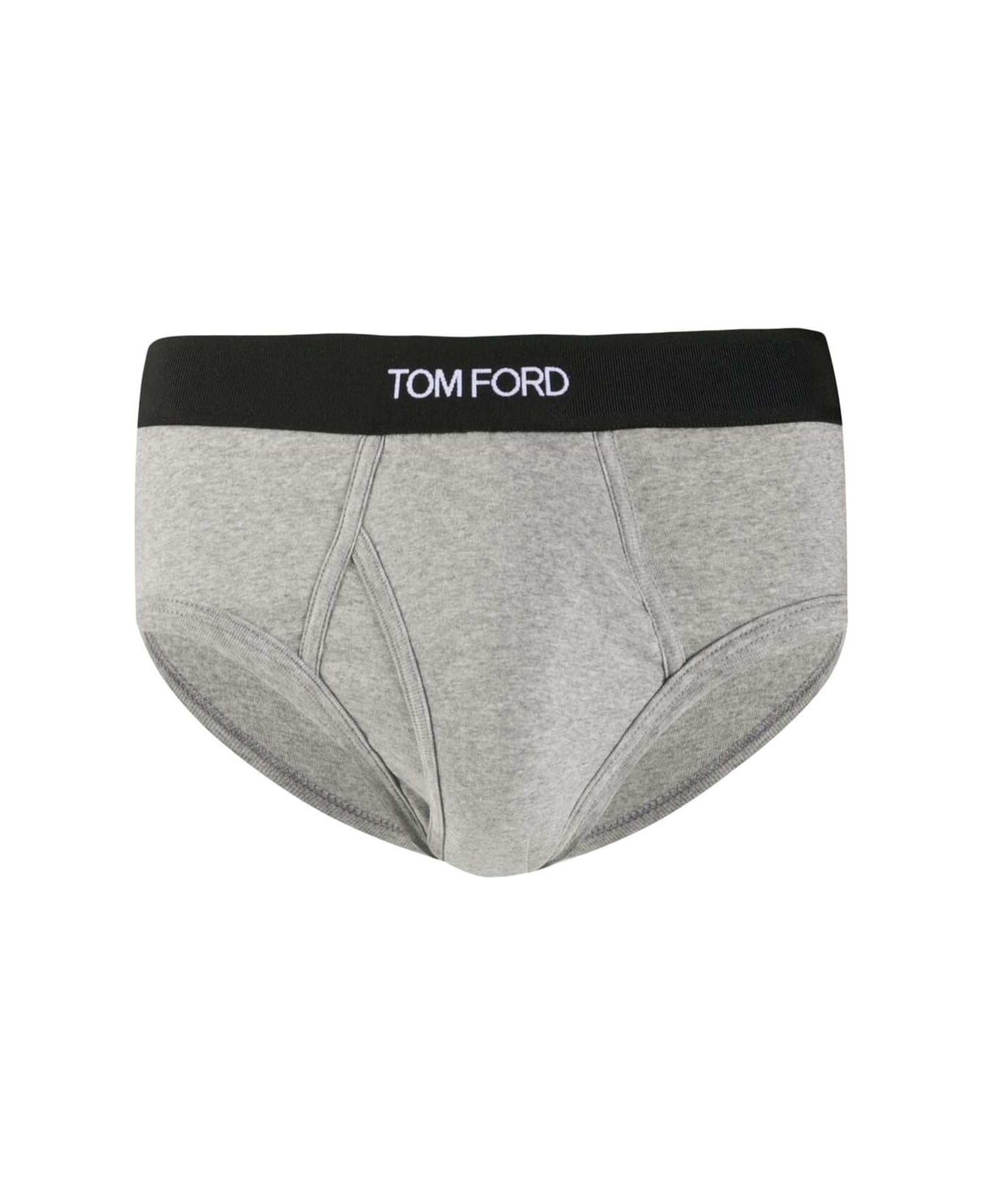 Tom Ford Grey Briefs With Logged Waistband In Cotton Stretch Man - Grey