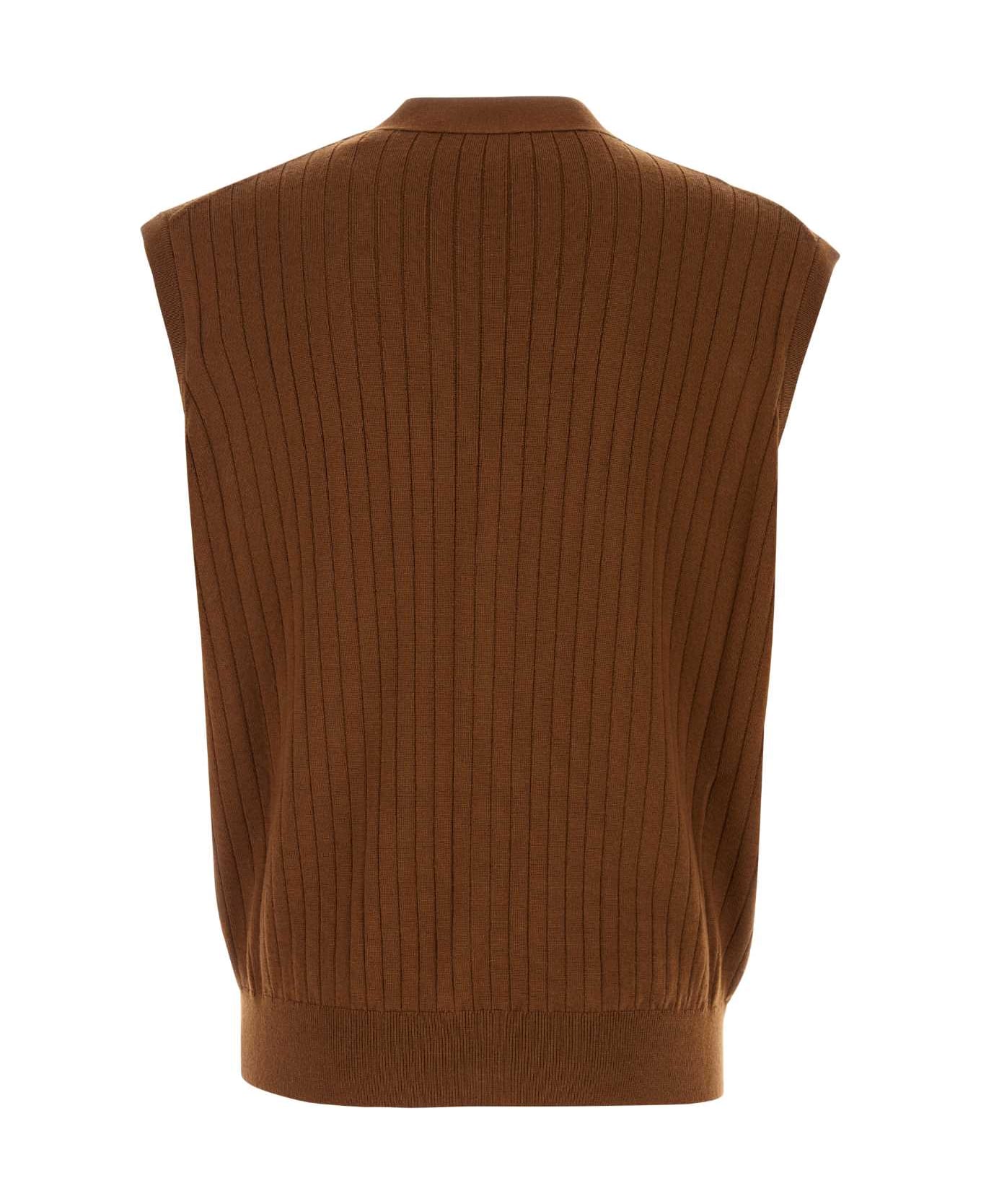 Bottega Veneta Brown Wool Vest - TOFFEE