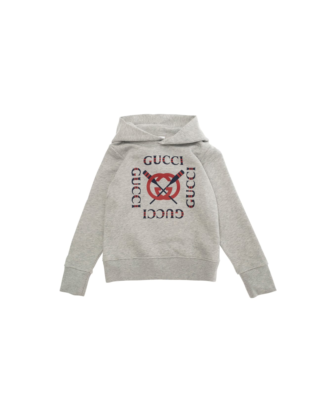 Gucci Grey Sweatshirt With Hood And Logo On The Front In Cotton Boys - Grey