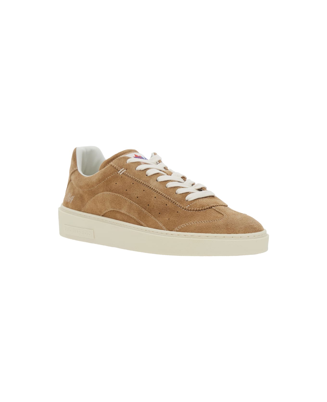 Dsquared2 Beige Low Top Sneakers With Logo Patch On The Tongue And Logo Lettering On The Heel In Suede Man - Beige