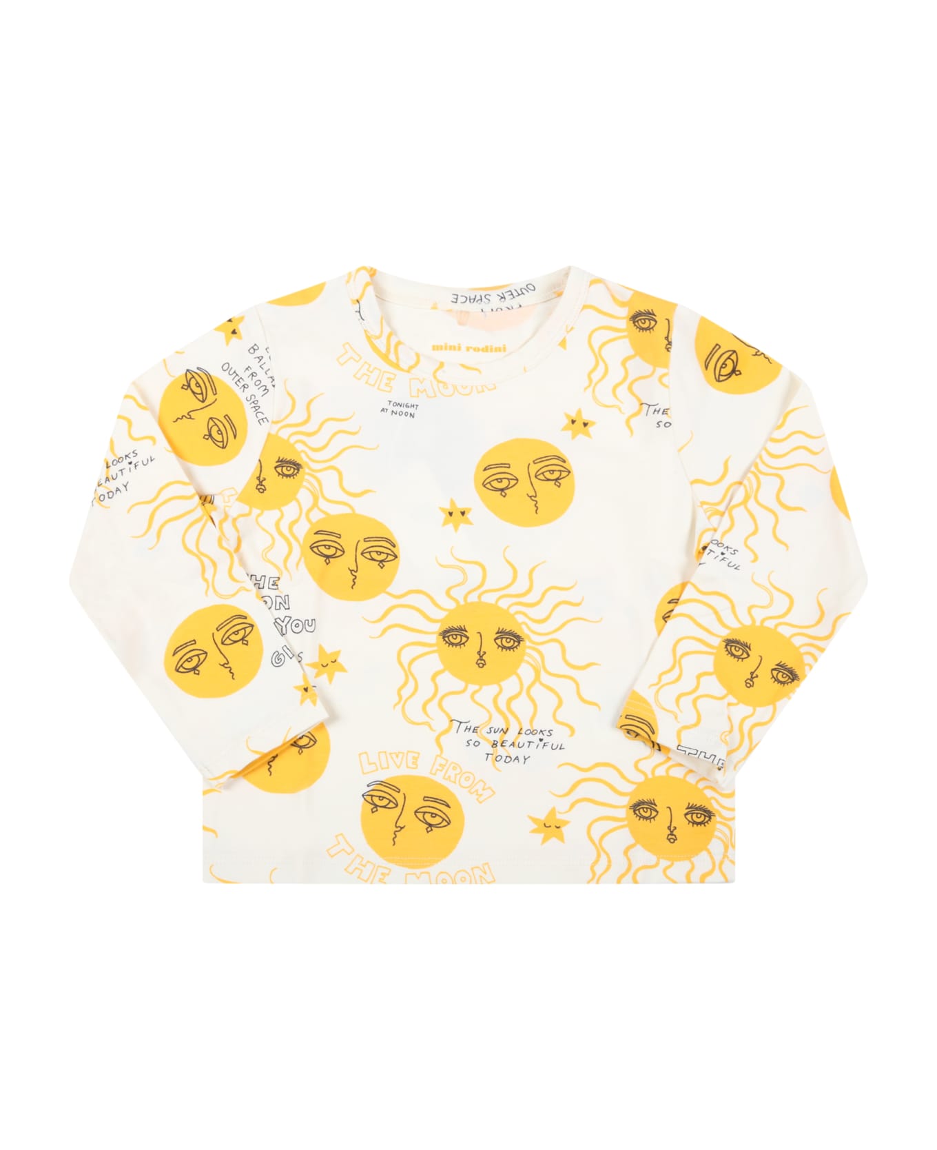 Mini Rodini Ivory T-shirt For Babykids With Yellow Moon - Ivory