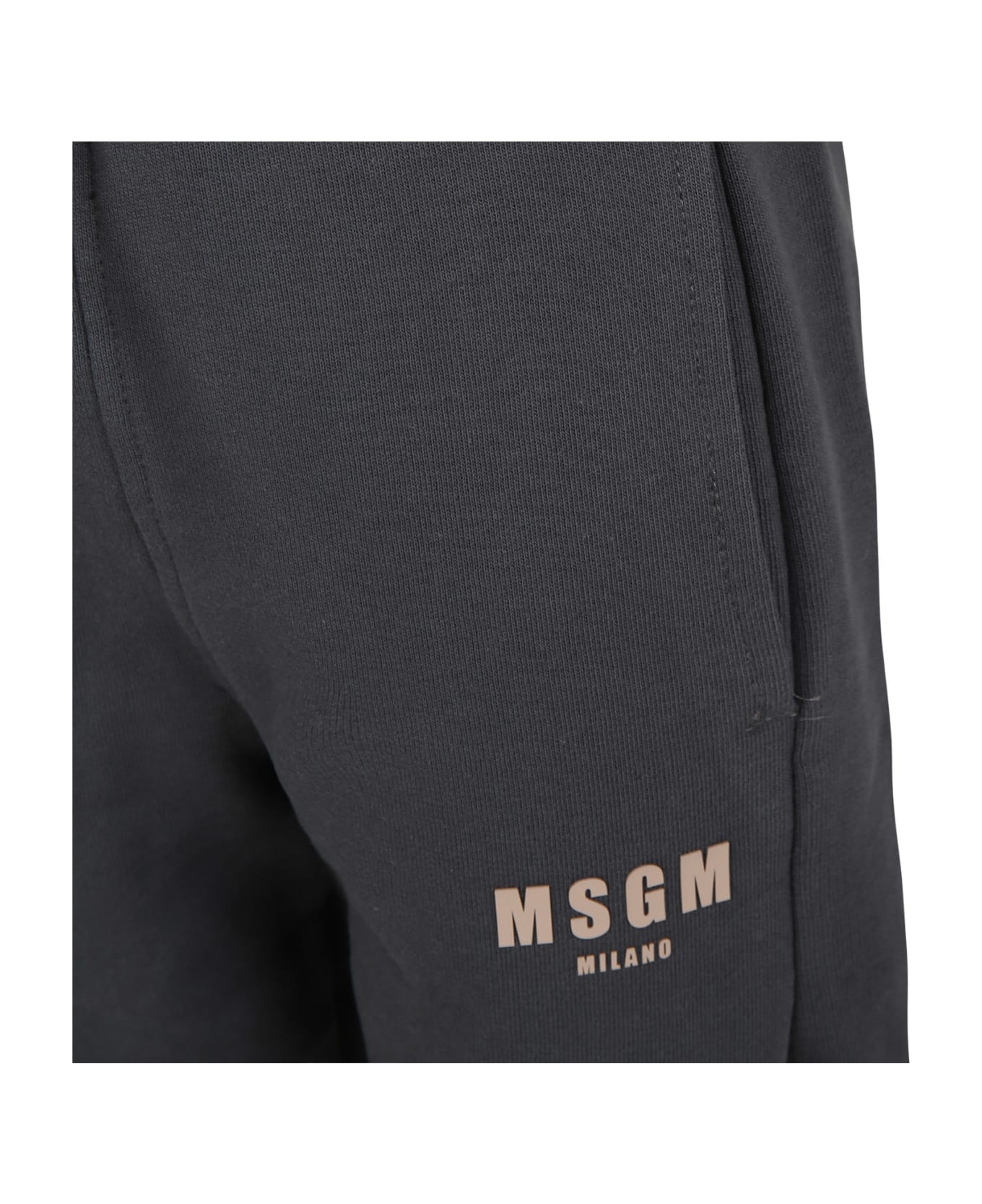 MSGM Grey Trousers For Boy With Logo - Grey ボトムス