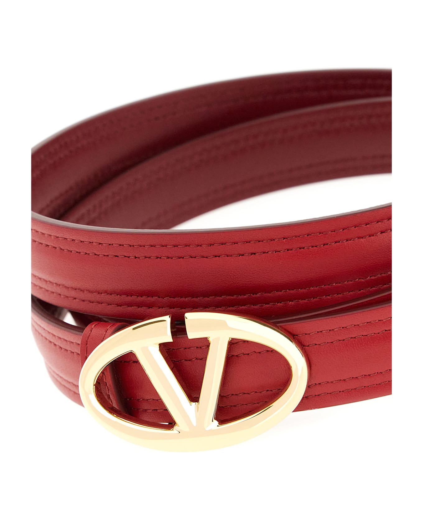 Valentino Garavani Red Leather Reversible Vlogo Belt - ROSSO DEEP SCARLETT