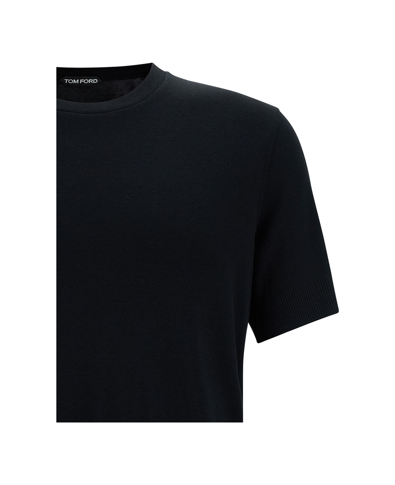 Tom Ford Black Crewneck T-shirt In Cotton Blend Man - Black