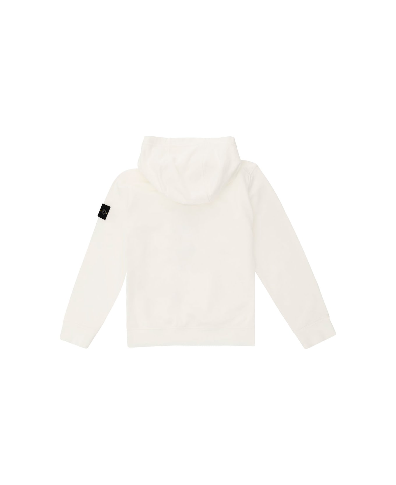 Stone Island Junior White Hoodie With Logo Patch In Cotton Boy - White ニットウェア＆スウェットシャツ