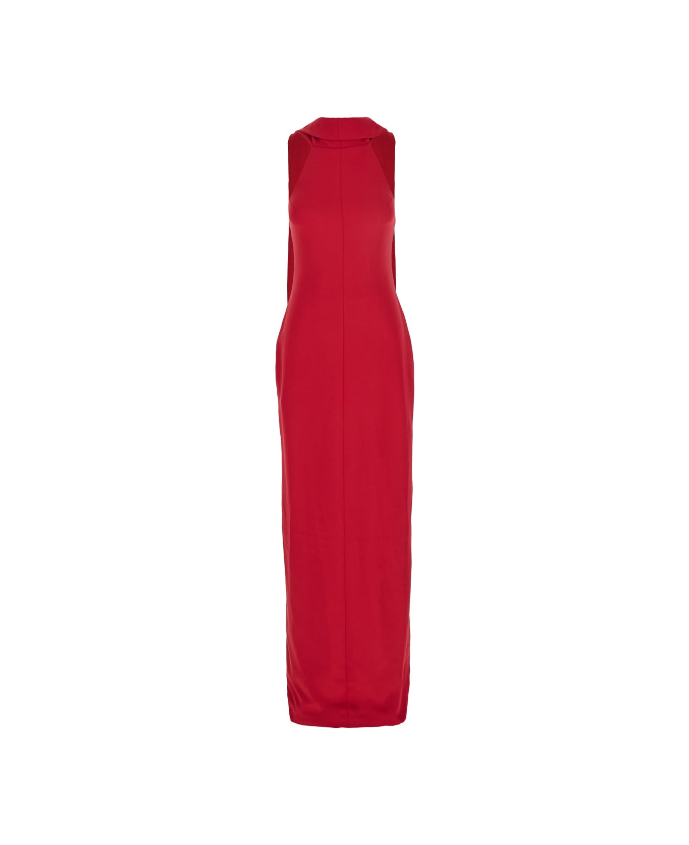 Solace London Emerson Red Sleeveless Long Dress With Halterneck And Attatched Scarf - Red