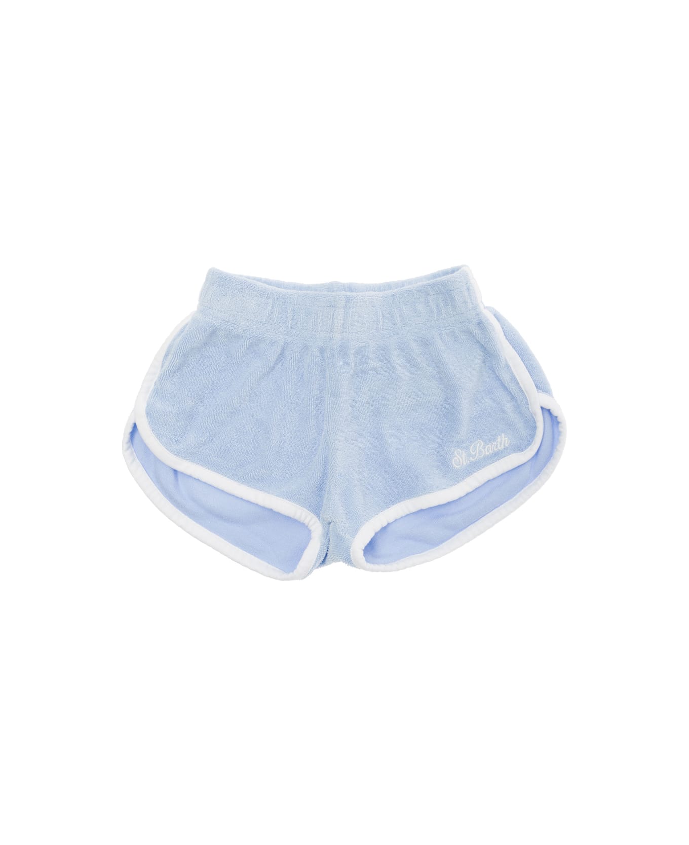 MC2 Saint Barth Light Blue Shorts With Logo Lettering Embroidery In Cotton Blend Baby - Light blue