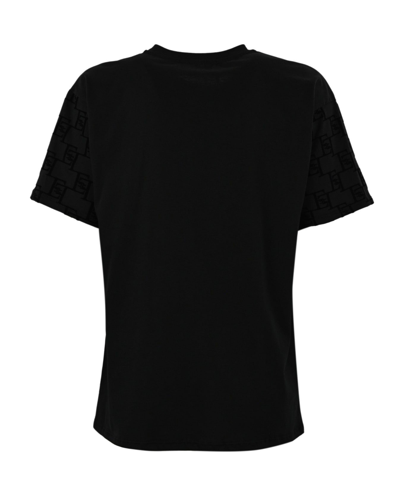 Elisabetta Franchi Cotton Jersey T-shirt With All-over Logo - Nero