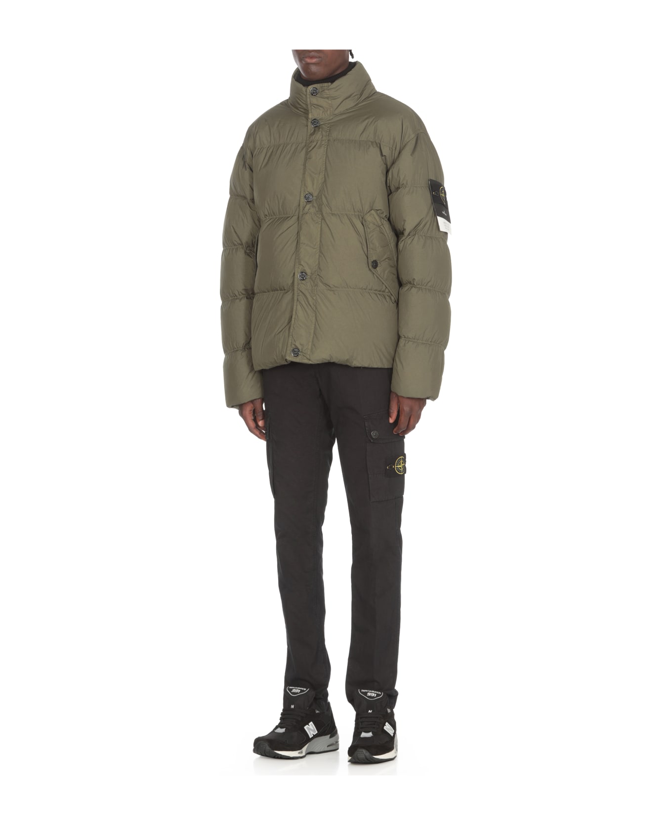 Stone Island Down Jacket With Logo - Green