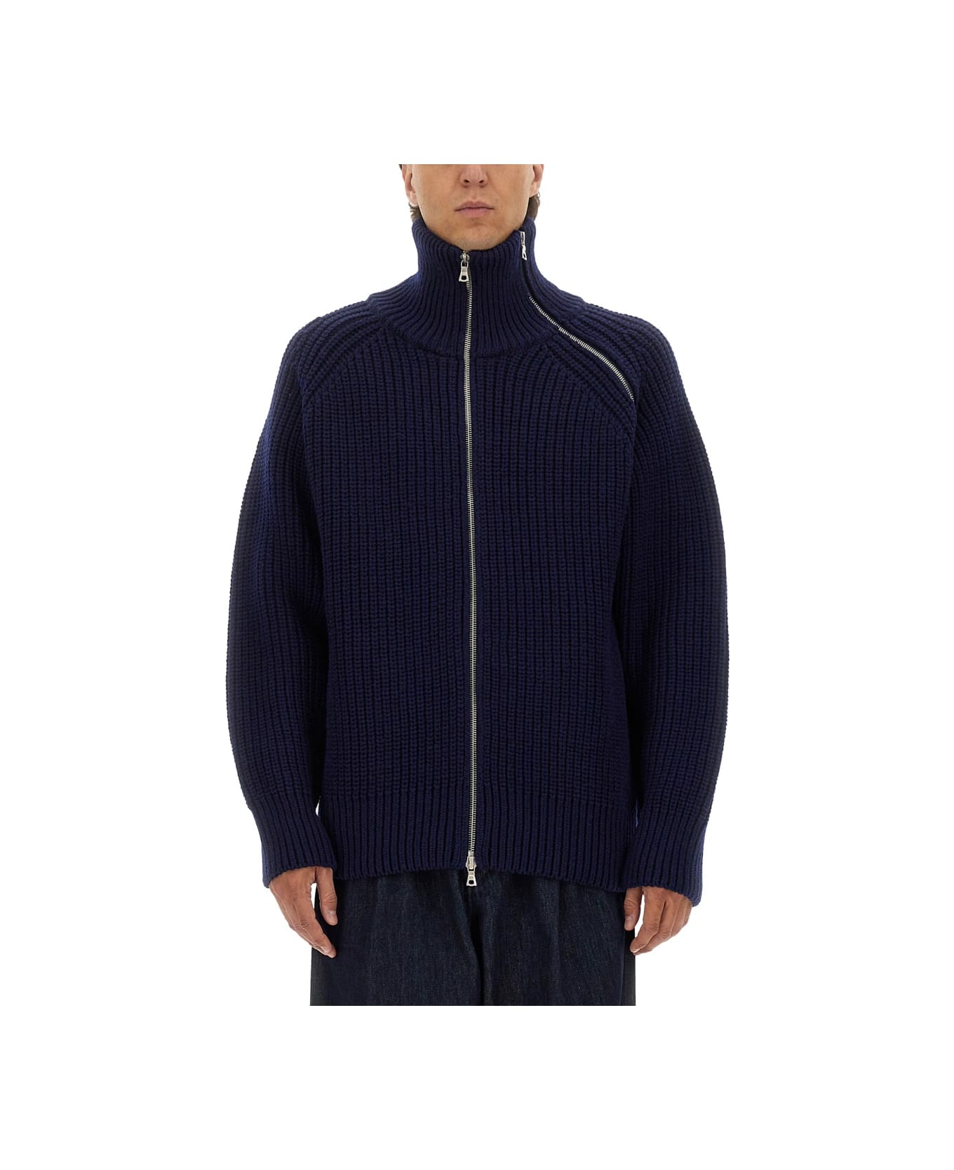 Dries Van Noten Zippered Wool Sweater - BLUE