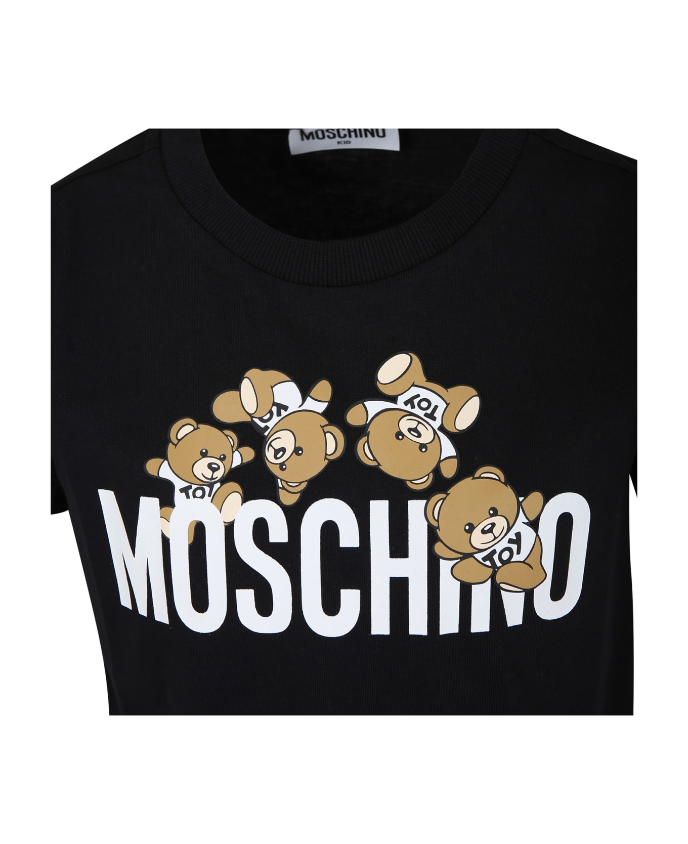 Moschino Black T-shirt For Kids With Logo And Teddy Bear - Nero