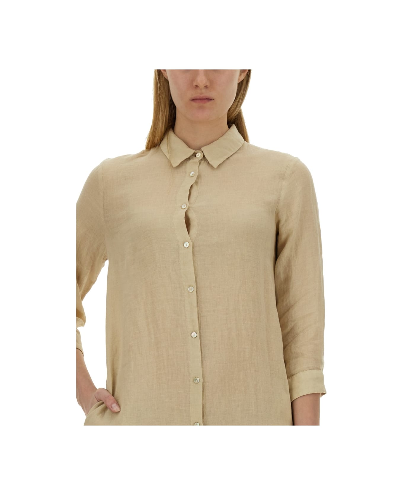 120% Lino Shirt Dress - BEIGE