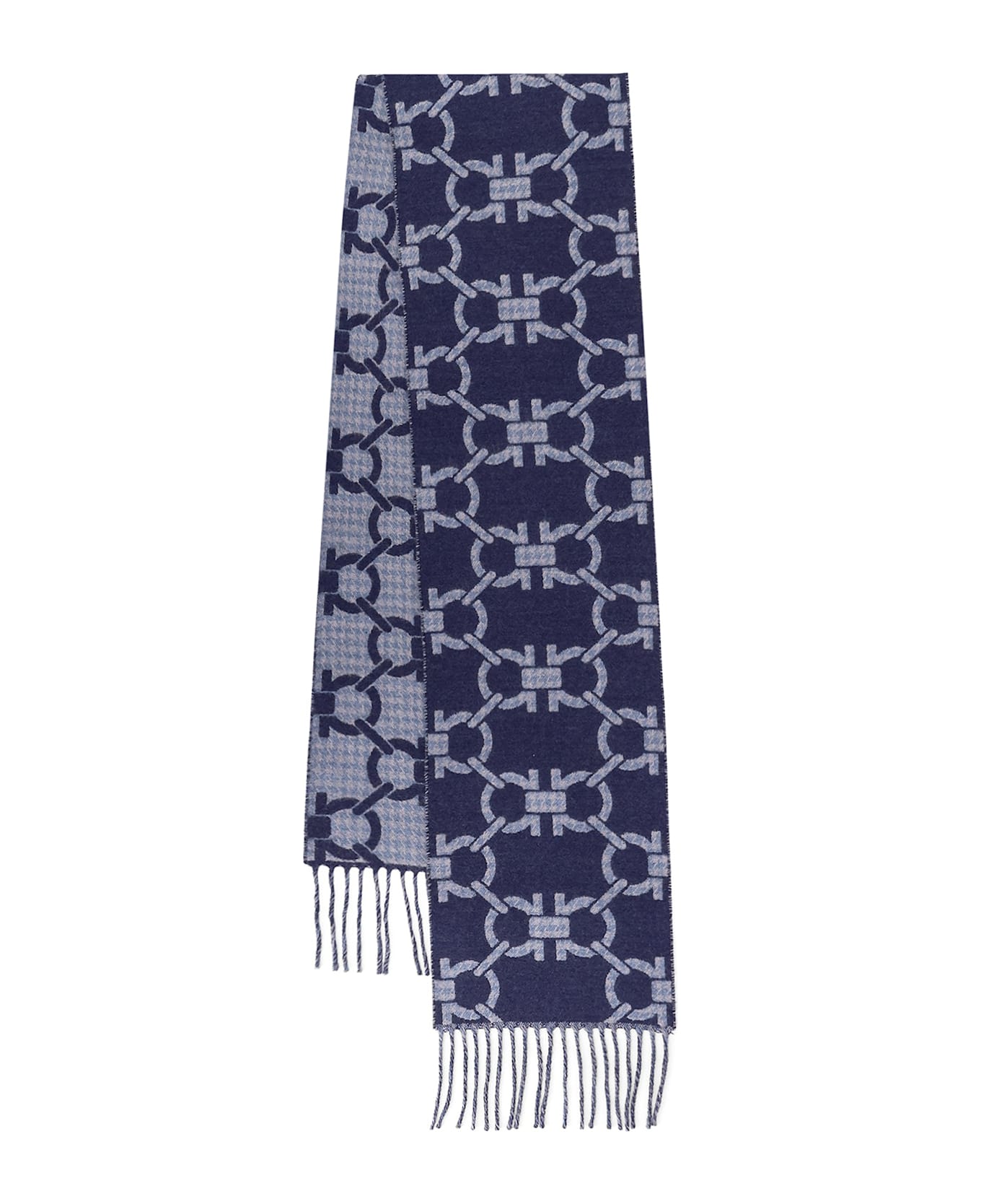Ferragamo Wool Scarf - BLUE PATTERNED DARK