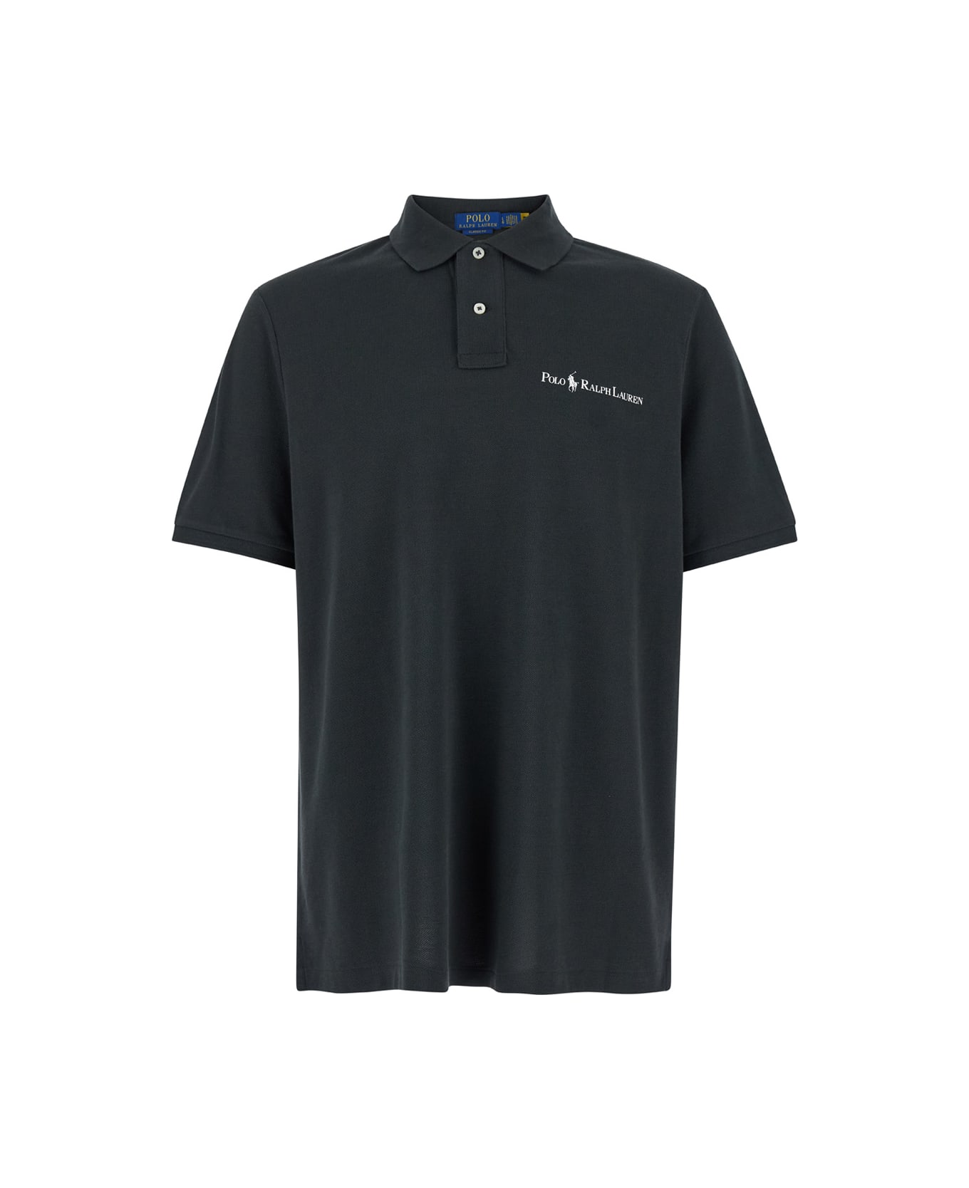 Polo Ralph Lauren Black Polo Shirt With Classic Collar And Logo Lettering On The Front In Tech Fabric Man - Grey