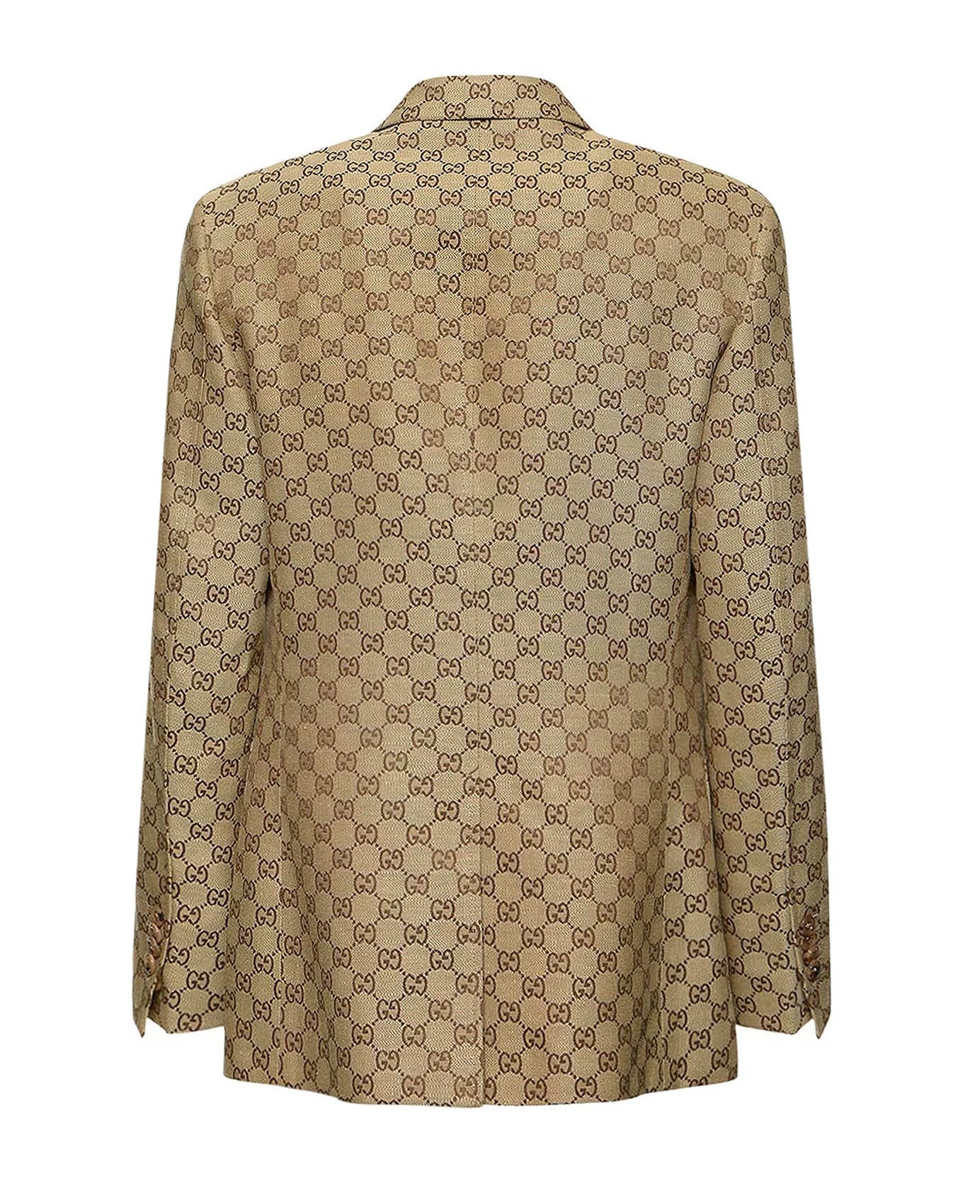 Gucci Single-breasted Blazer With A Monogram - Beige