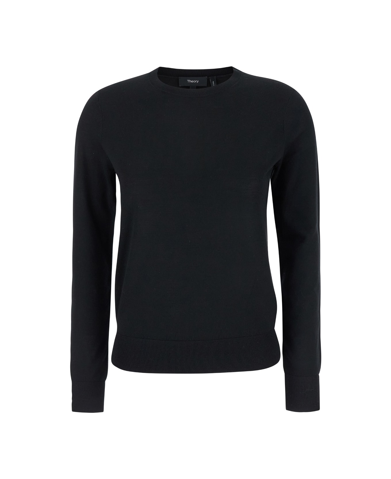 Theory Black Crewneck Sweater In Wool Woman - Black