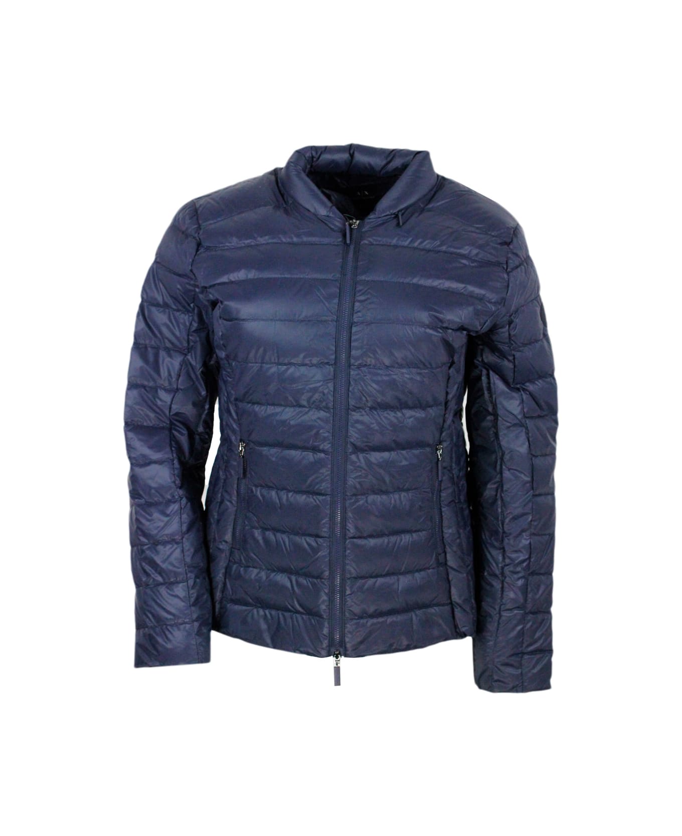 Armani Collezioni Lightweight 100 Gram Slim Down Jacket With Integrated Concealed Hood And Zip Closure - Blu ダウンジャケット