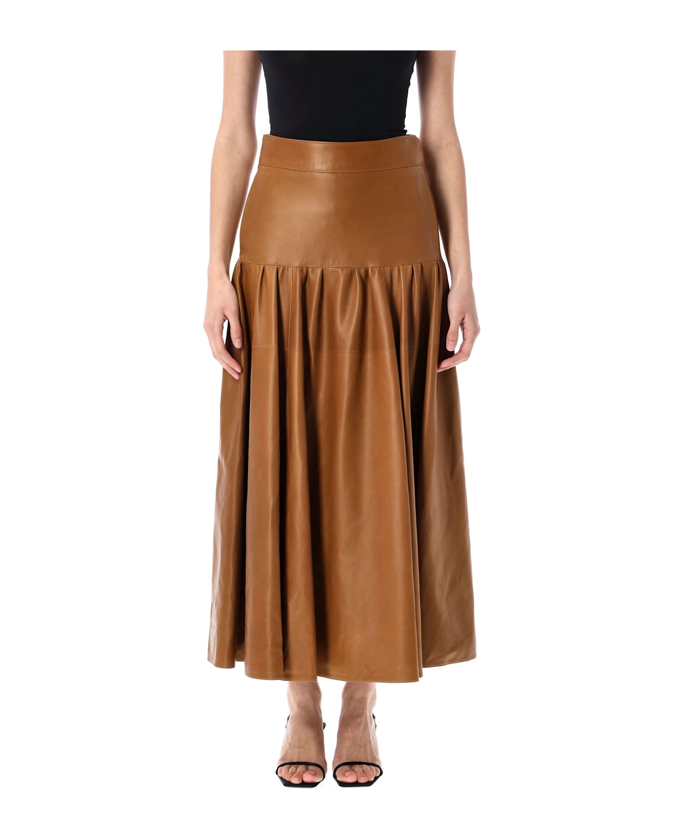 Saint Laurent Long Lambskin Skirt - MARRON