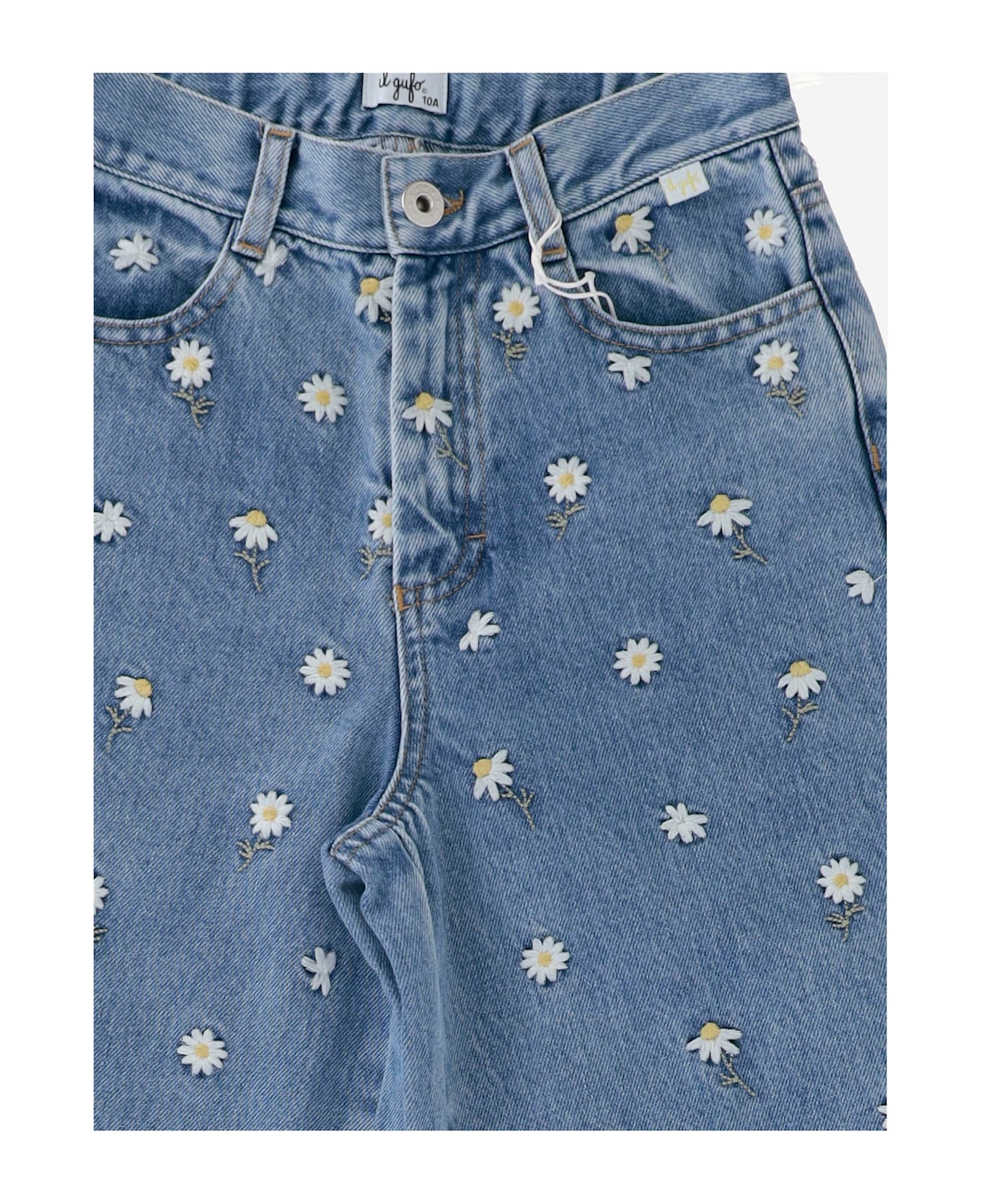 Il Gufo Jeans With Floral Embroidery - Blue