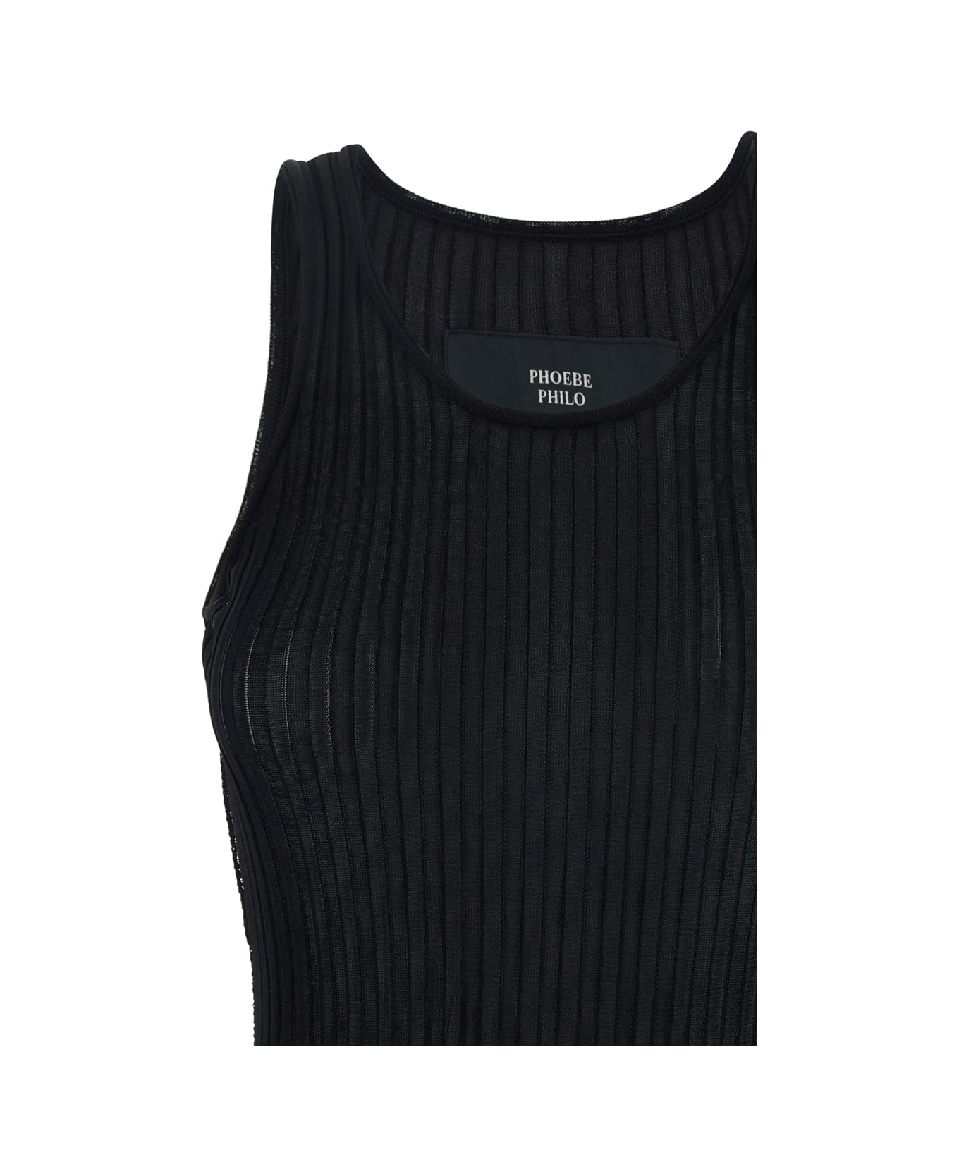 Phoebe Philo Black Ribbed Knit Sleeveless Top With Round Neck In Viscose Woman - Black