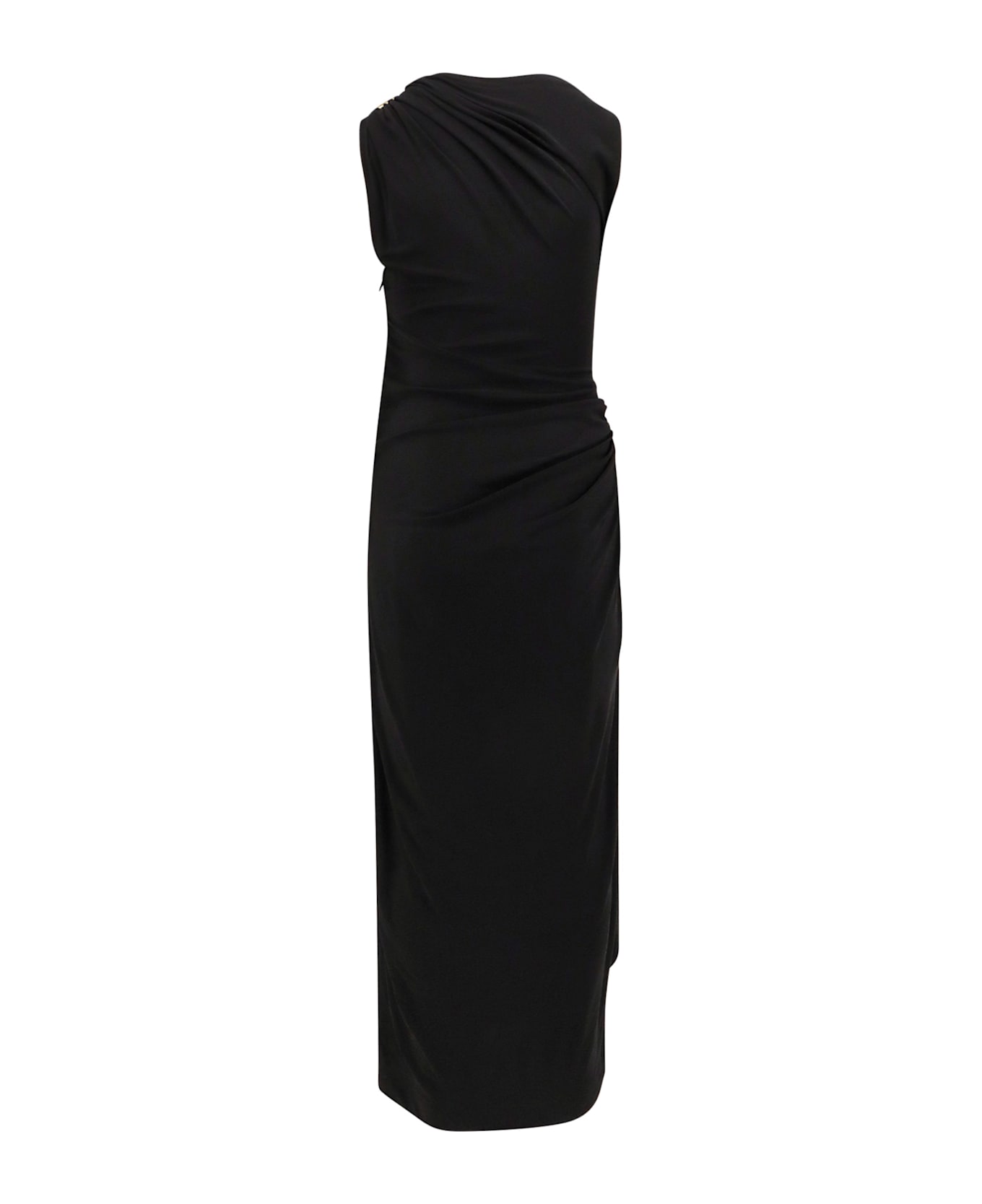 Bottega Veneta Viscose Long Dress With Gold Metal Details - Black