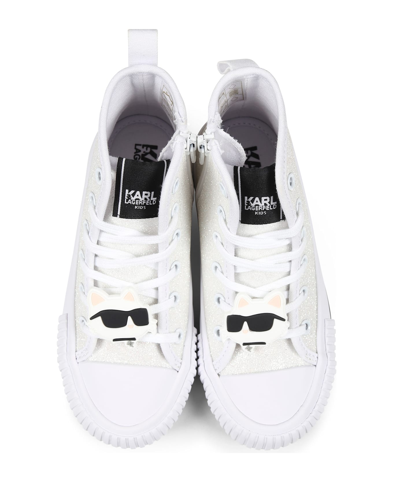Karl Lagerfeld Kids White Sneakers For Girl With Choupette And Karl Lagerfeld - White