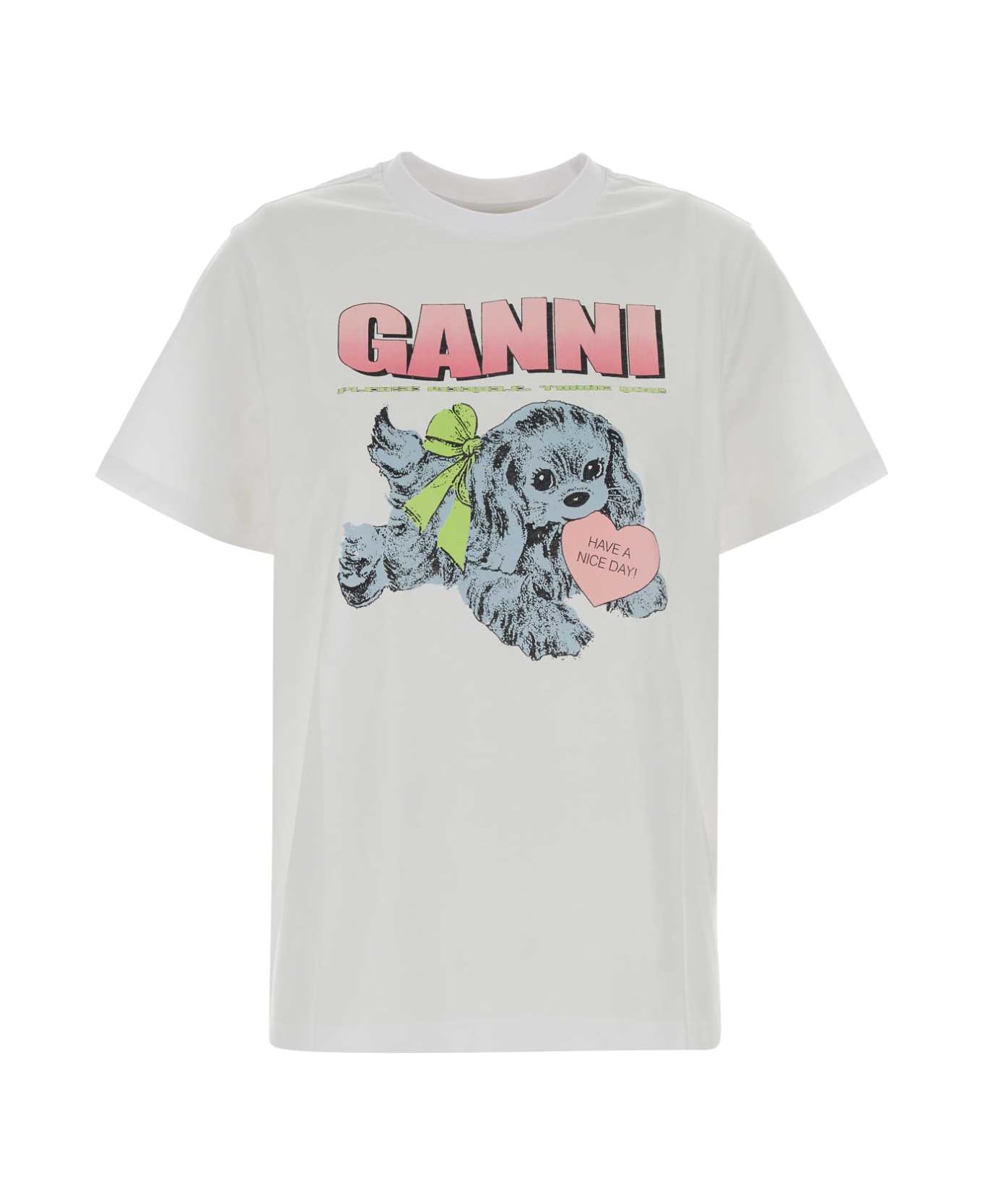 Ganni White Cotton T-shirt - BRIGHTWHITE