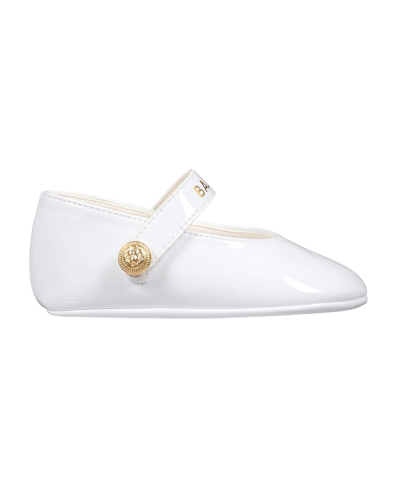 Balmain White Ballet Flat For Baby Girl With Logo - White