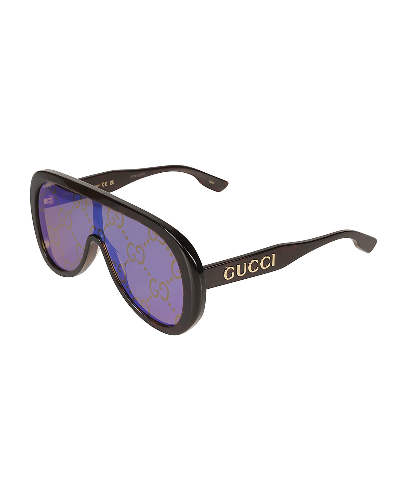Gucci Eyewear Mask Frame Sunglasses Metallic - Havana/Blue