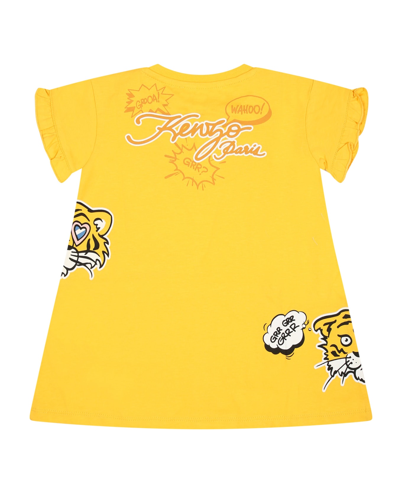 Kenzo Kids Yellow Dress For Baby Girl With Printing And Logo - Yellow