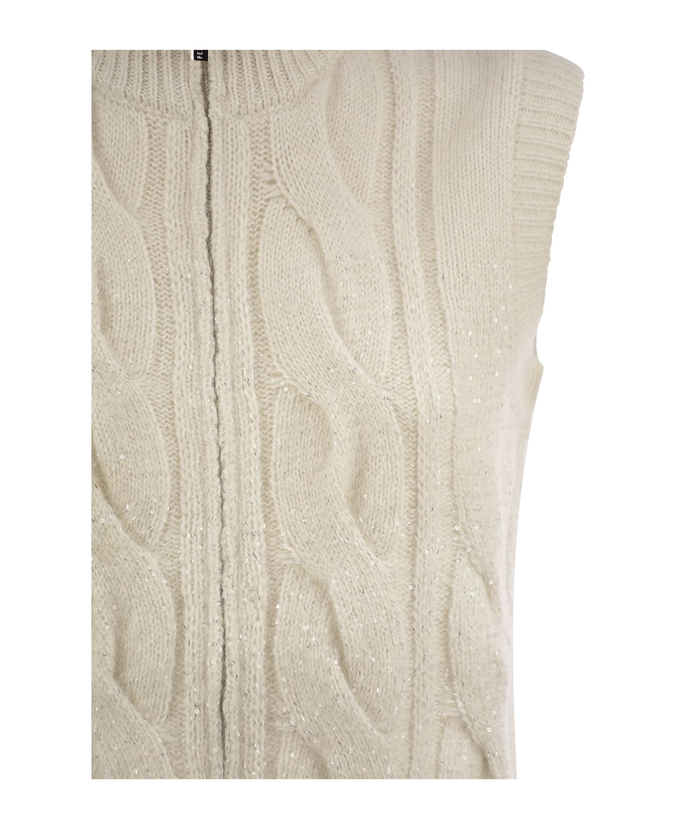 Peserico Cable Zip Vest In Alpaca Wool - White