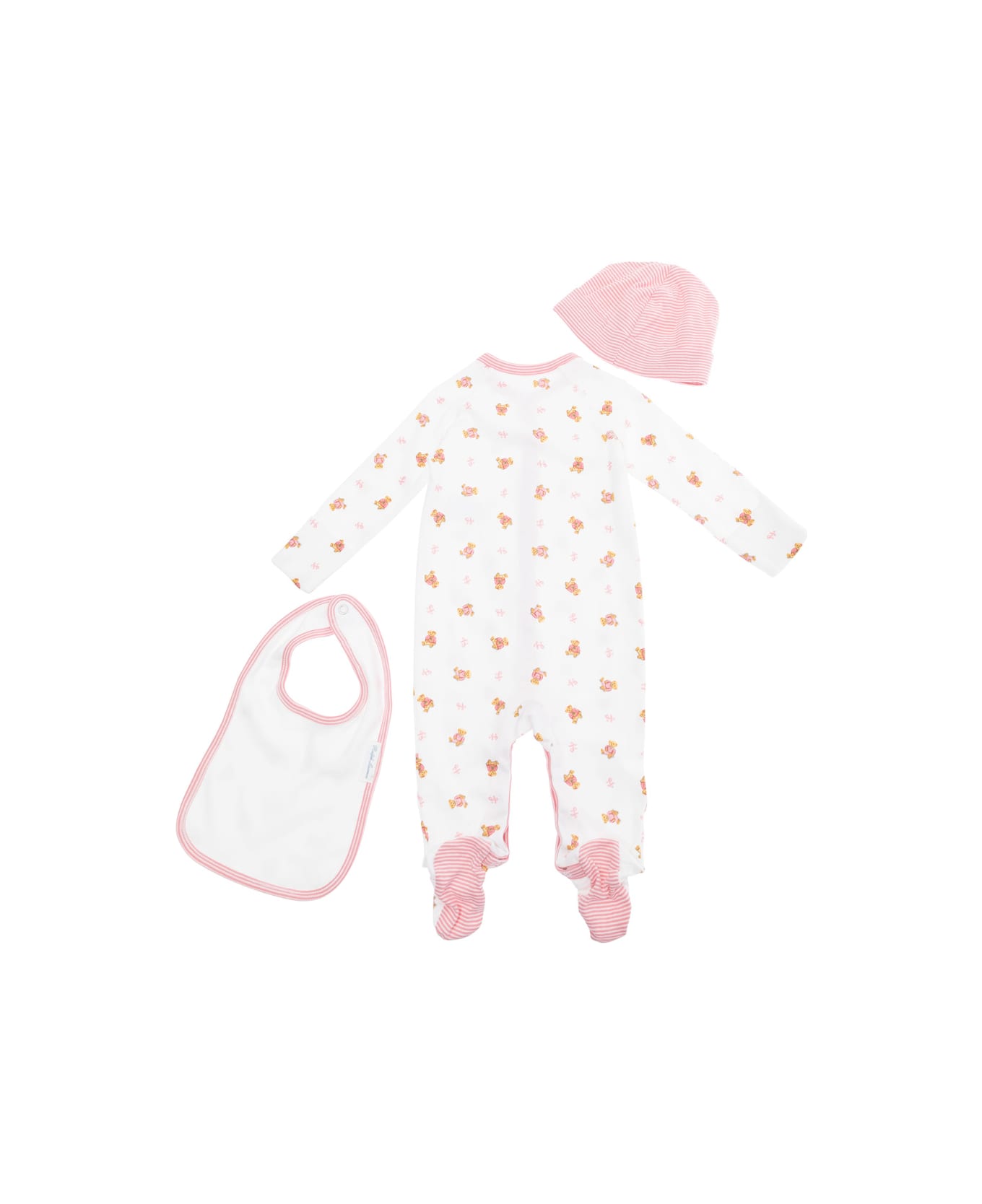 Polo Ralph Lauren Set Of Multicolor One-piece With Matching Beanie And Bib With All-over Polo Bear Print In Cotton Baby - Multicolor