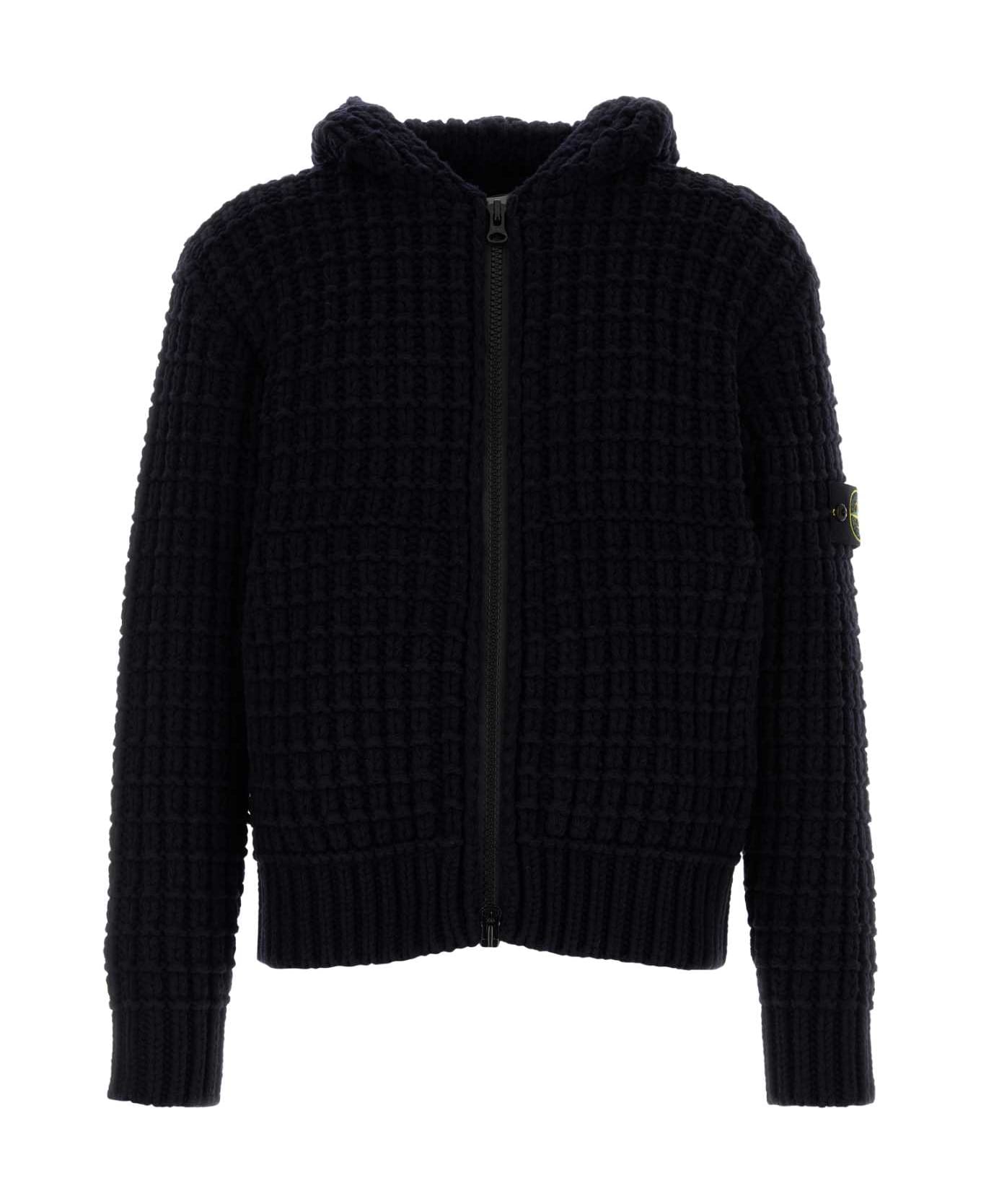 Stone Island Midnight Blue Wool Blend Cardigan - NAVYBLUE