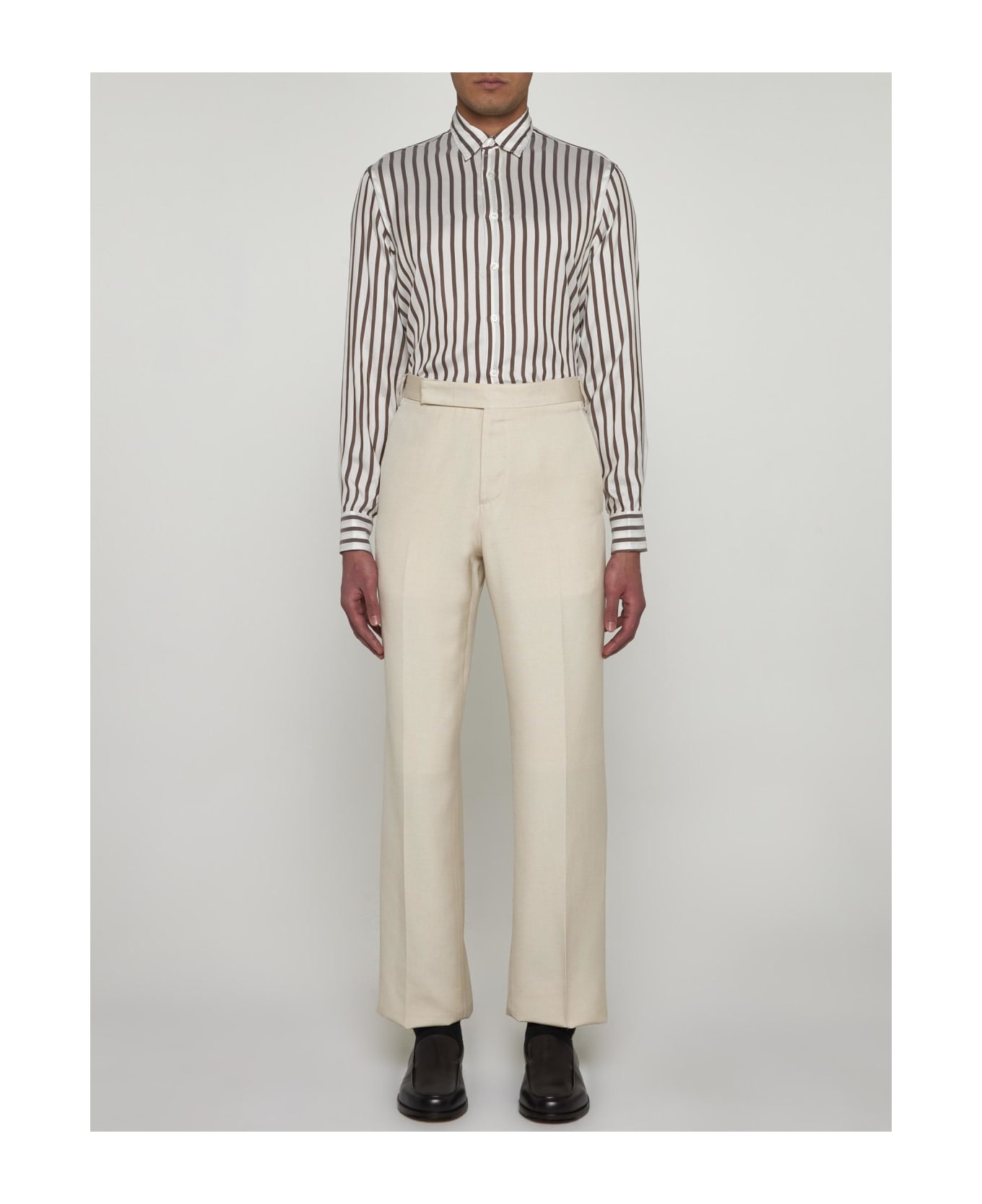 Lardini Pinstriped Silk Shirt - Beige/Grigio