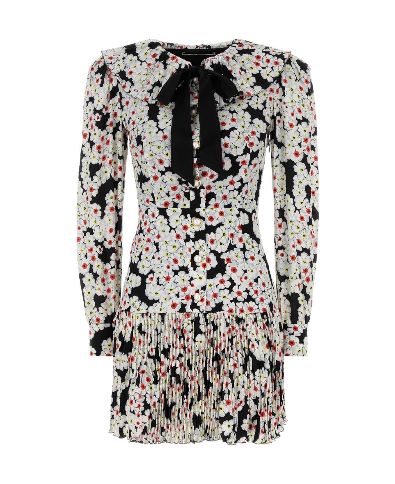 Alessandra Rich Printed Silk Mini Dress - BLACKMULTI