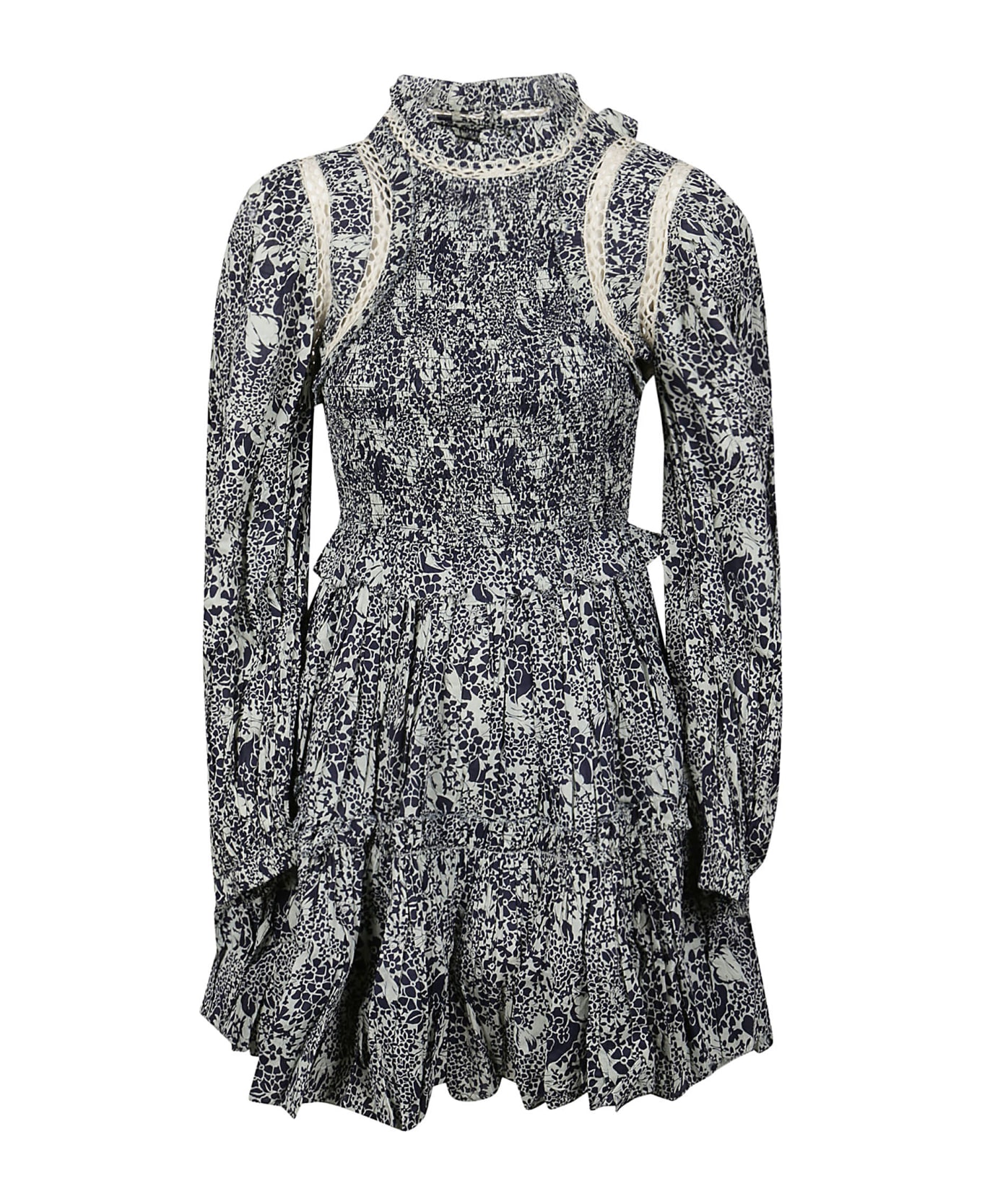 Sea New York Priya Print Long Sleeve Smocked Dress - Navy ワンピース＆ドレス