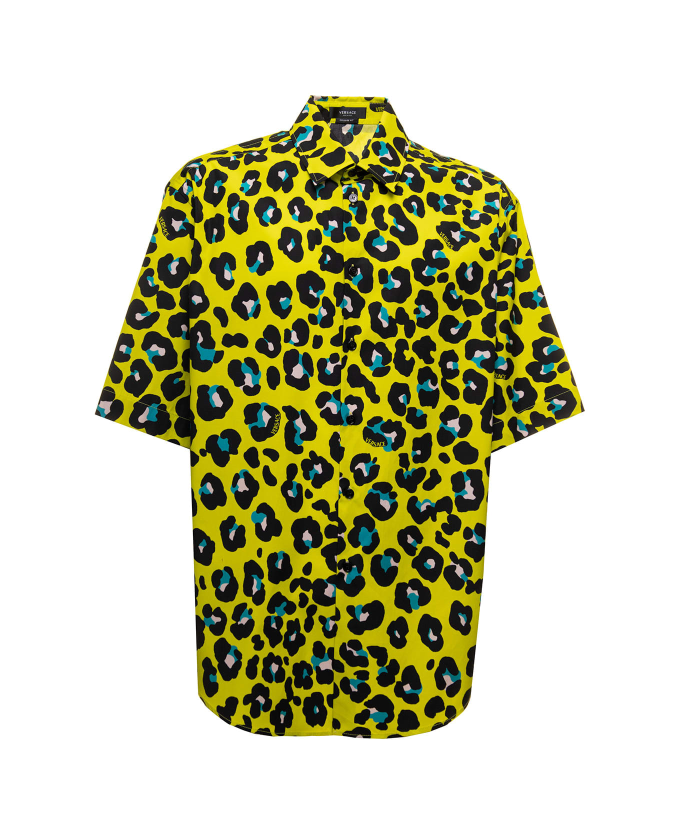Versace Yellow Shirt In Cotton With Daisy Leopard Allover Pattern Versace Man - Yellow