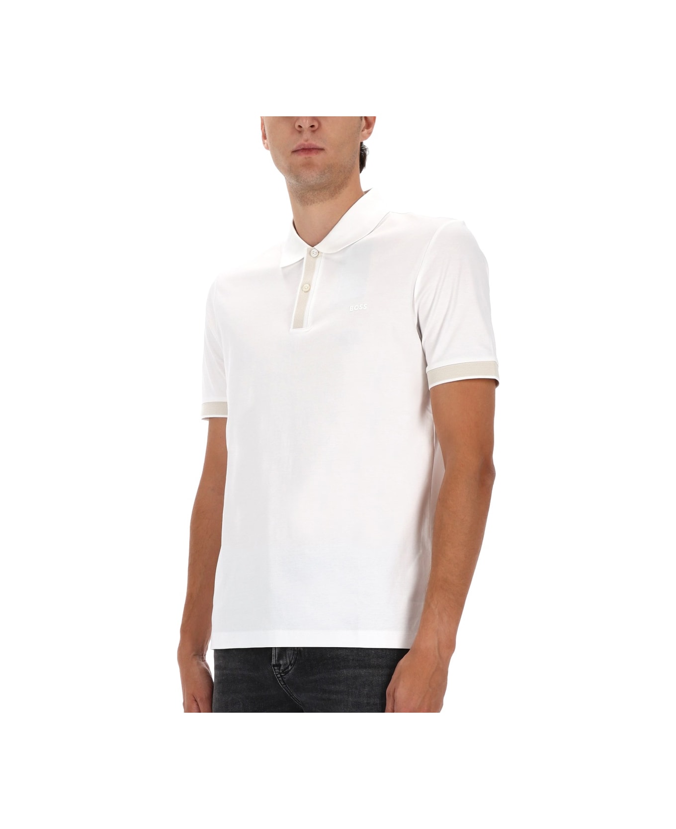 Hugo Boss Polo Shirt With Machined Details - WHITE