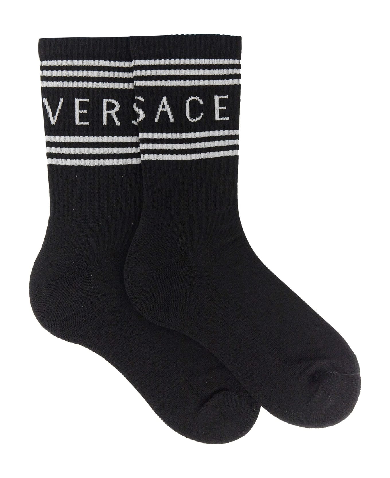 Versace Logo Socks - Black White 靴下