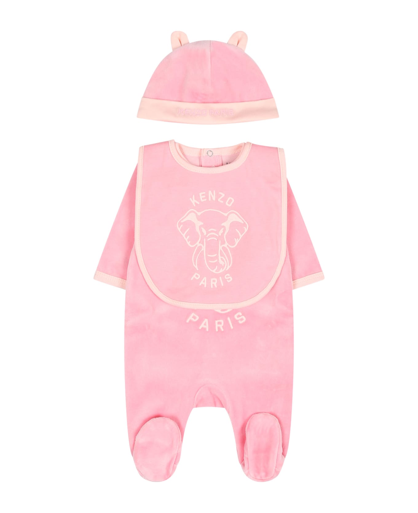Kenzo Kids Pink Set For Baby Girl With Print And Logo - Pink ボディスーツ＆セットアップ