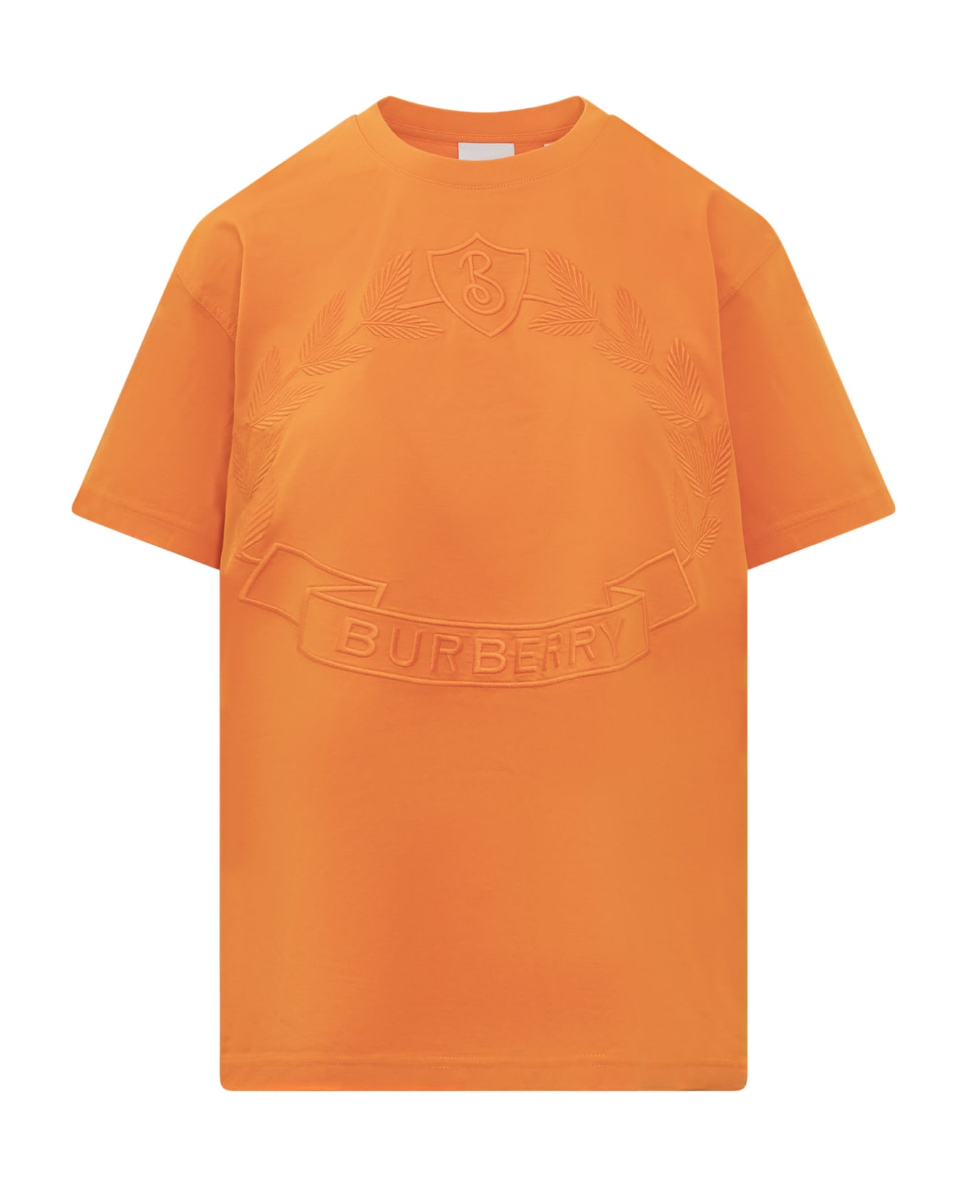 Burberry Logo Embroidered Crewneck T-shirt - BRIGHT ORANGE